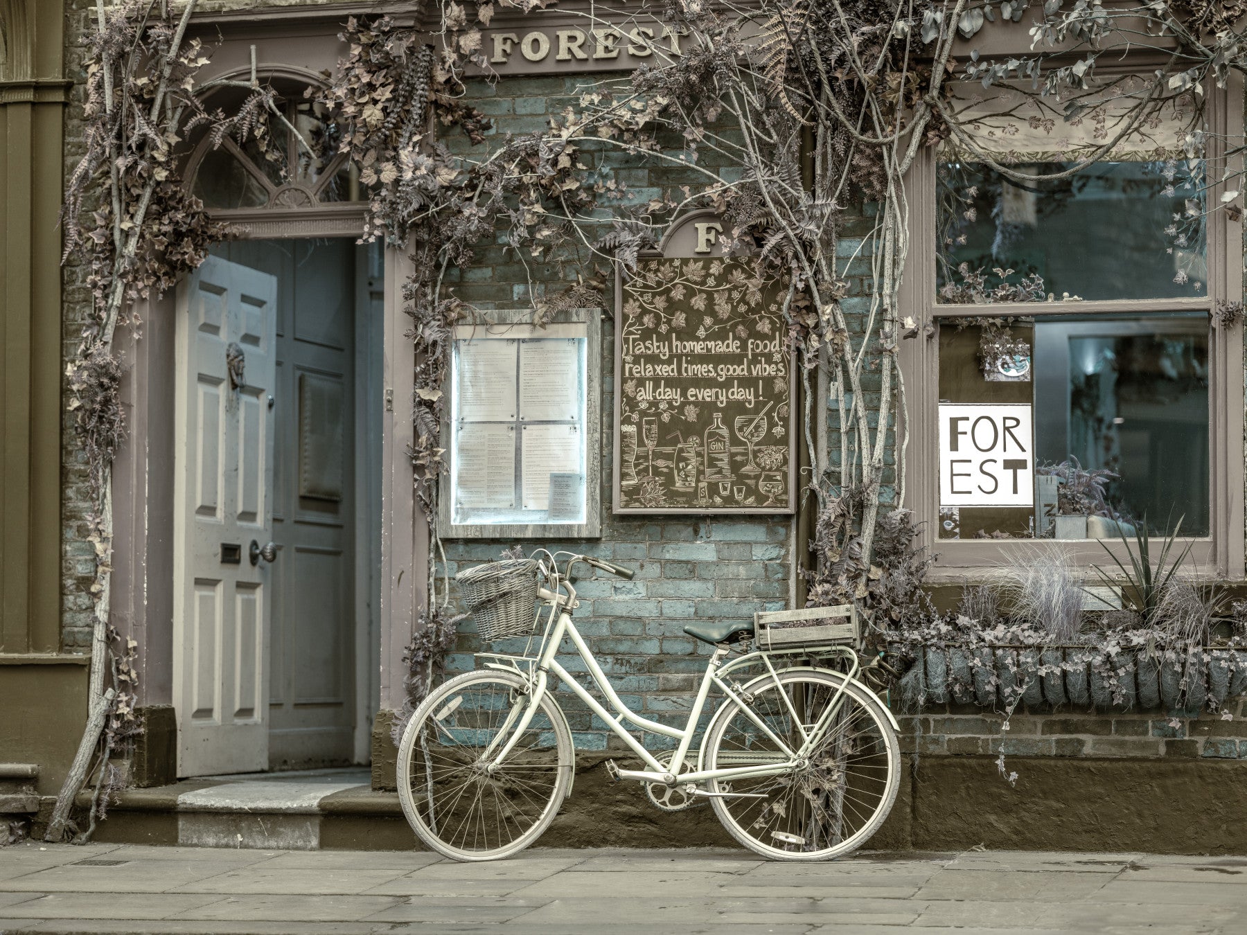 Classic Bicycle Cafe Charm Wall Mural in your room — zoomed