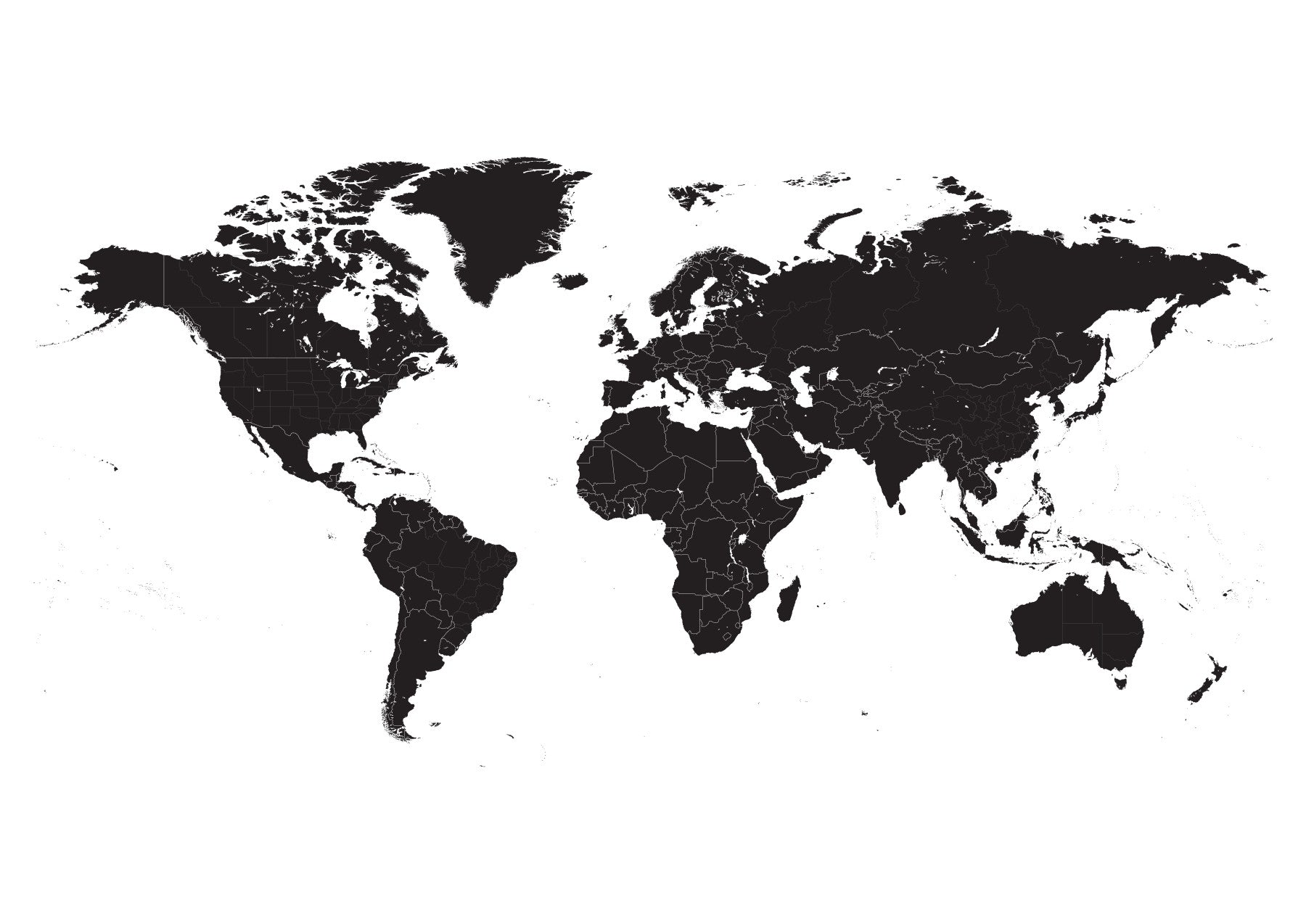 Black and White World Map Wall Mural