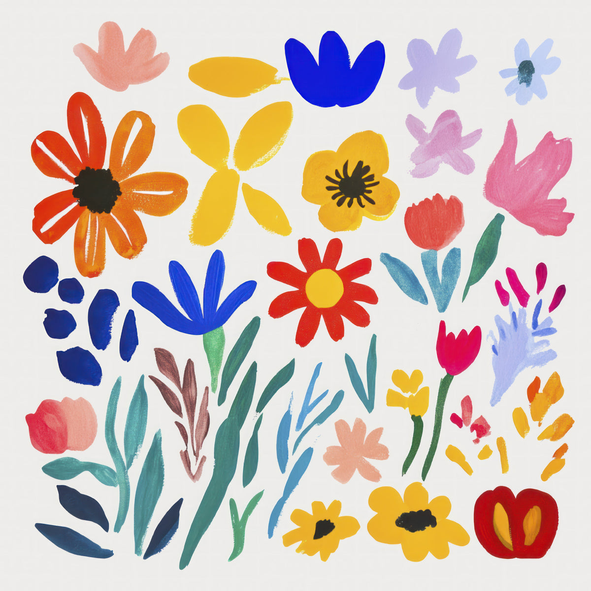 Bold Matisse Inspired Flower Impressions  Wall Mural