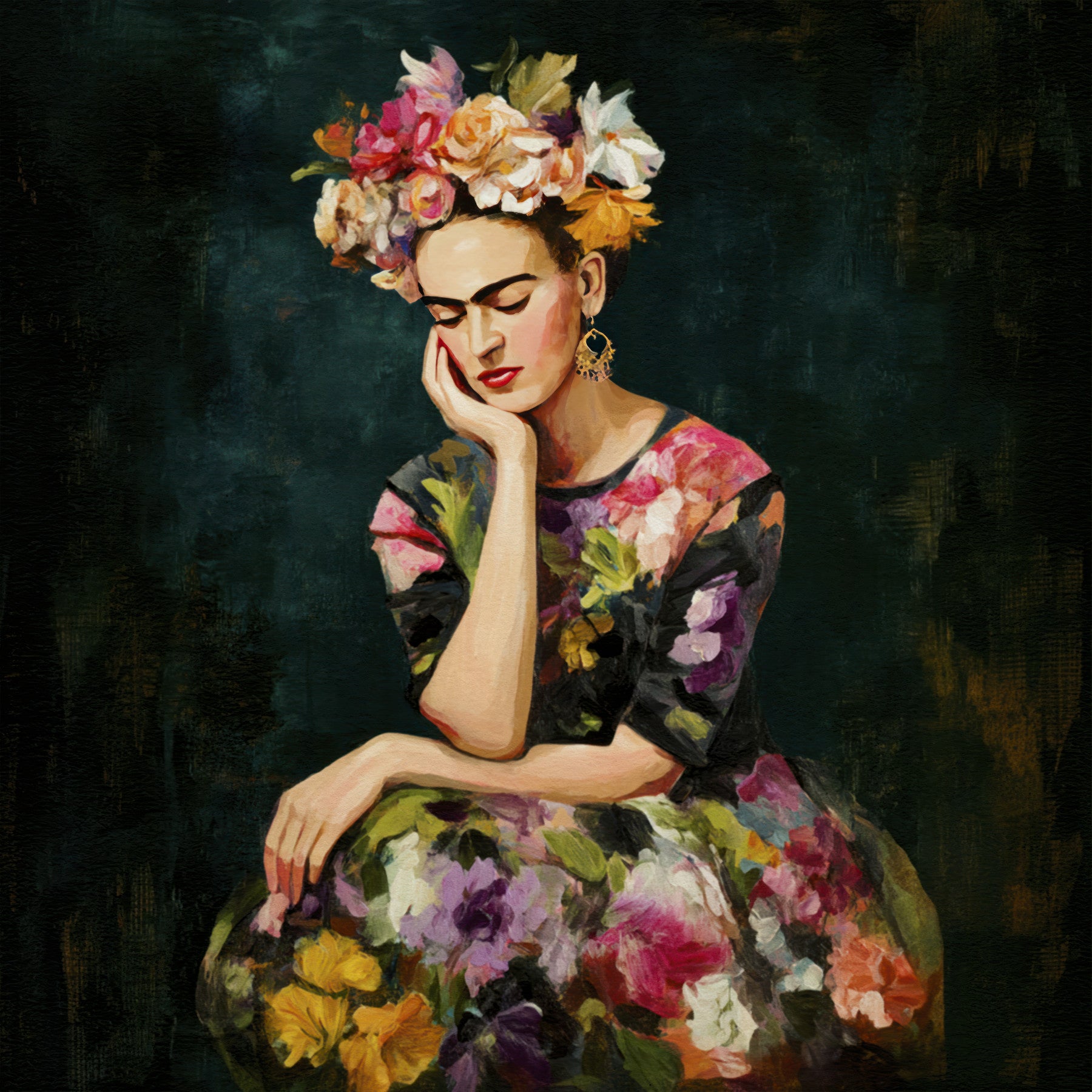 Floral Portrait Famous Mexican Muse  Wall Mural