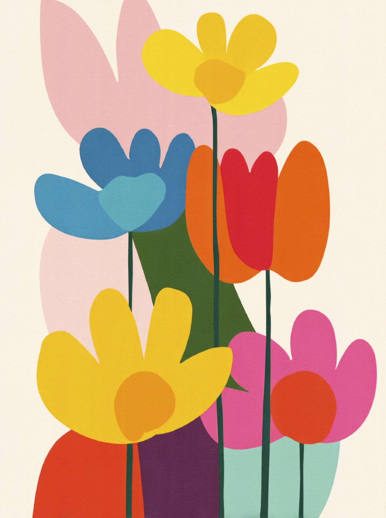Mid-Century Modern Floral Wall Mural