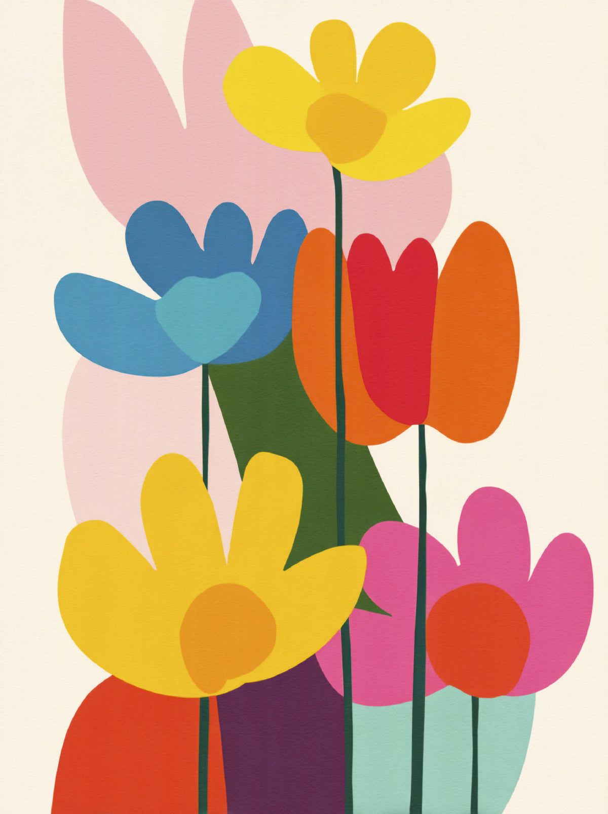 Mid-Century Modern Floral Wall Mural in your room — zoomed