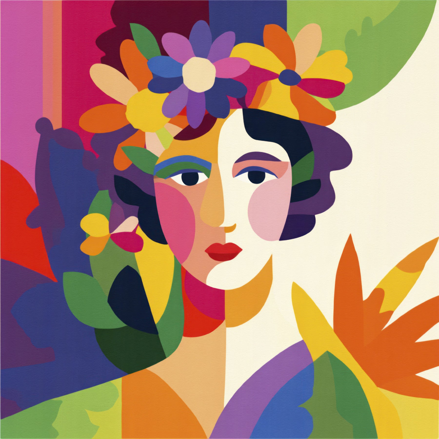 Floral Facets: A Modern Woman Wall Mural