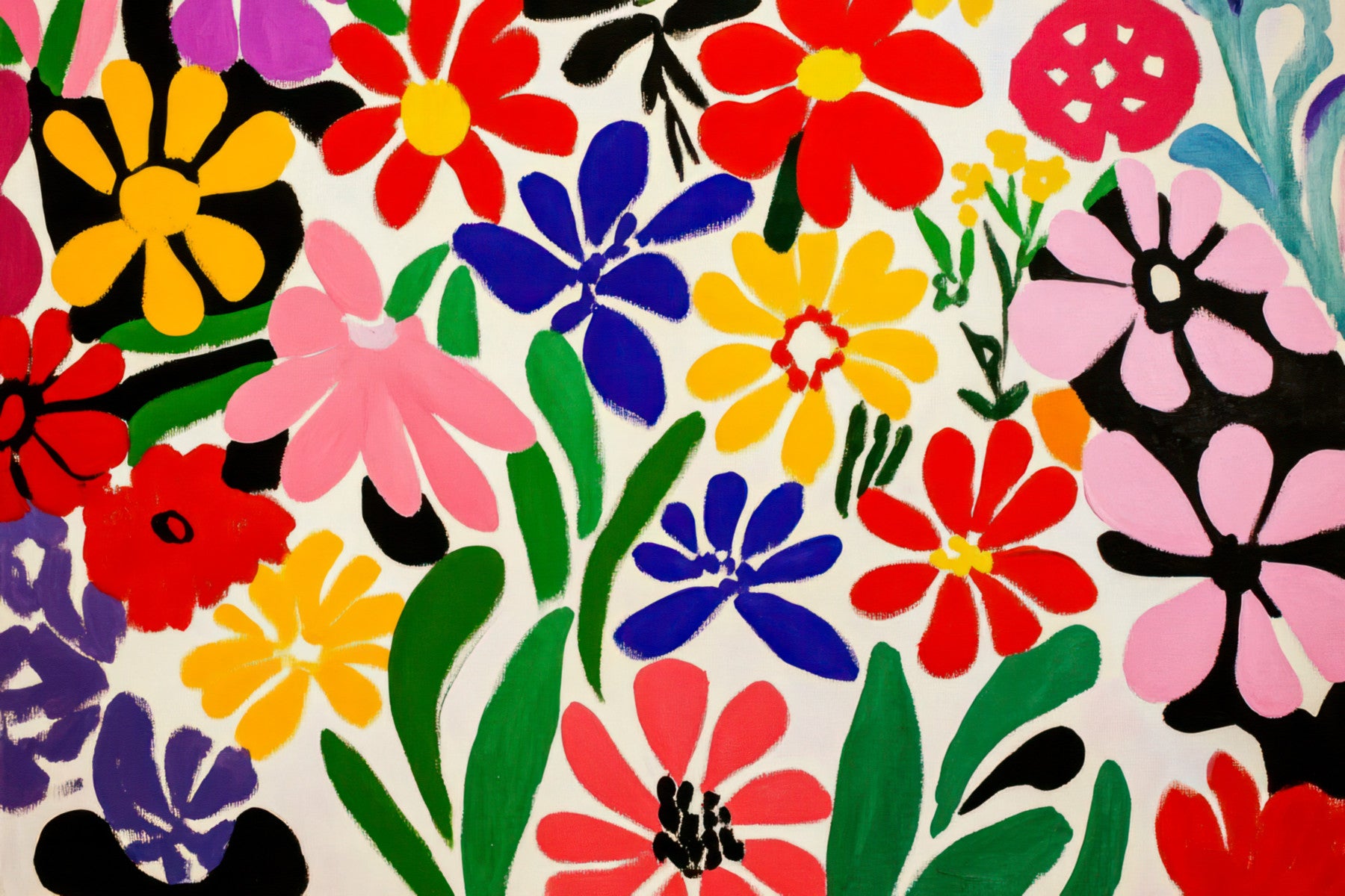 Colorful Matisse Style Flower Garden Inspired by Modernist 1950s Art Wall Mural in your room — zoomed