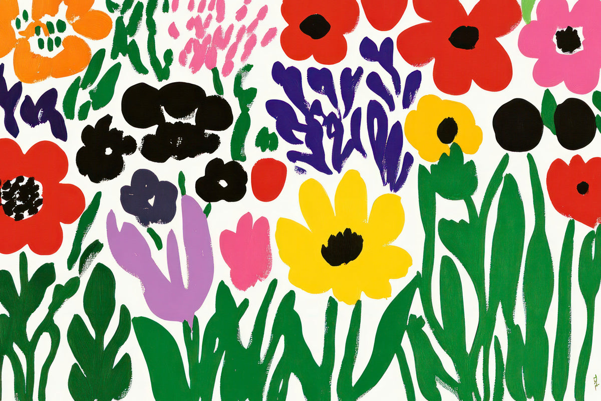 Vintage Matisse Cut-Out Flowers in a Joyful Abstract Garden Scene Wall Mural