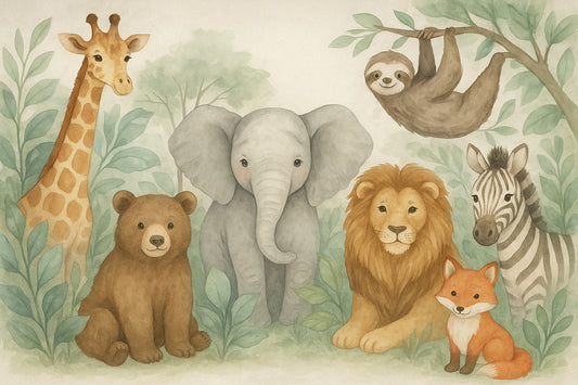 Watercolor Jungle Friends Wall Mural