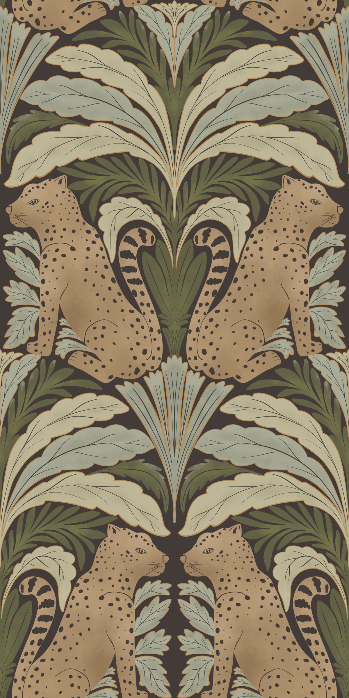 Leopard's Lair: Botanical Symmetry Wallpaper⁠