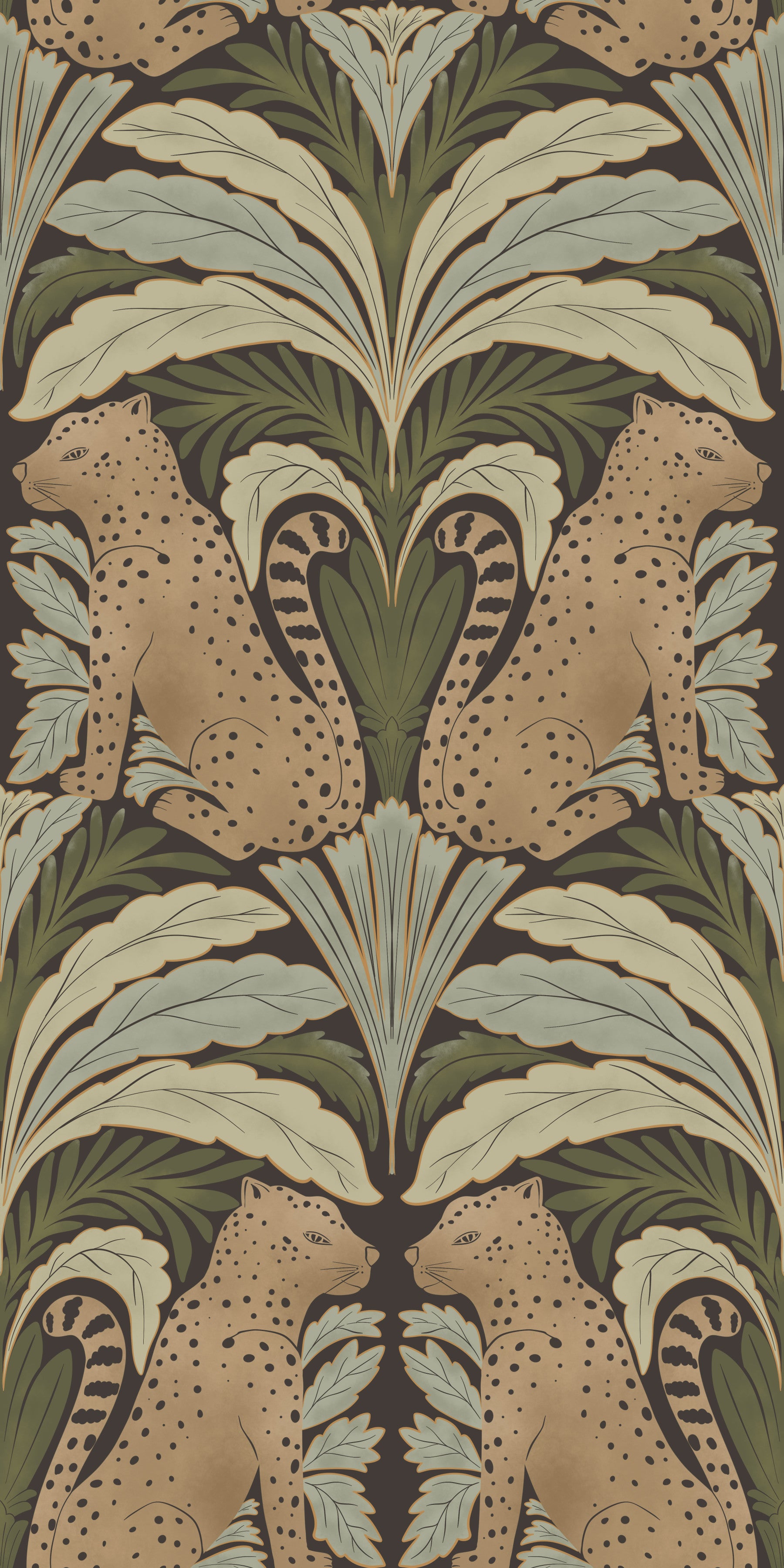 Leopard's Lair: Botanical Symmetry Wallpaper⁠