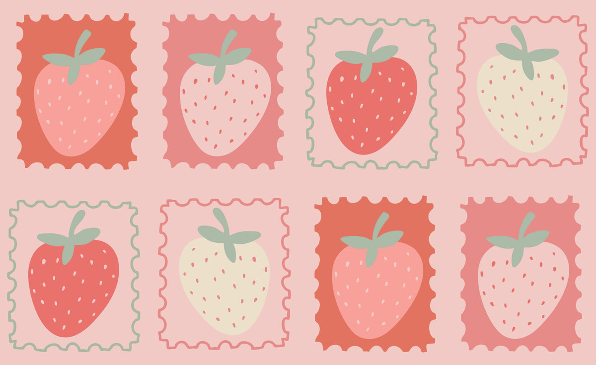 Strawberry Stamp Collection Wallpaper⁠ in your room — zoomed