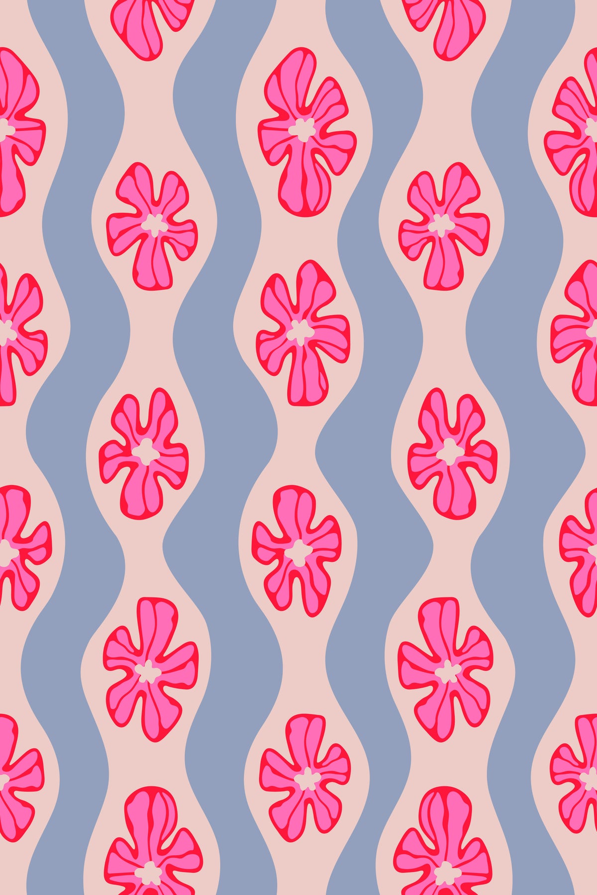 Ripple Floral Retro Flowers Mid Century Wavy Stripes Pretty Pink Lavender Wallpaper⁠ in your room — zoomed
