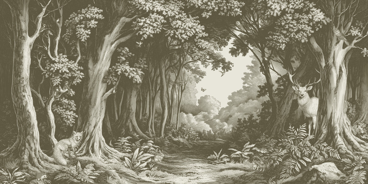 Into the Forest -  Olive Green Wall Mural