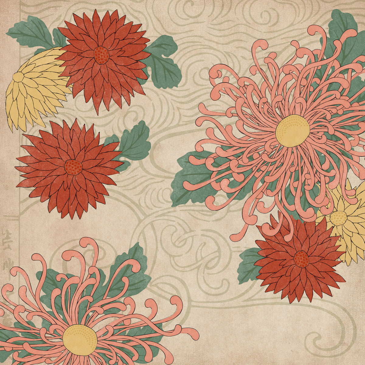 Japanese Chrysanthemum Wall Mural in your room — zoomed