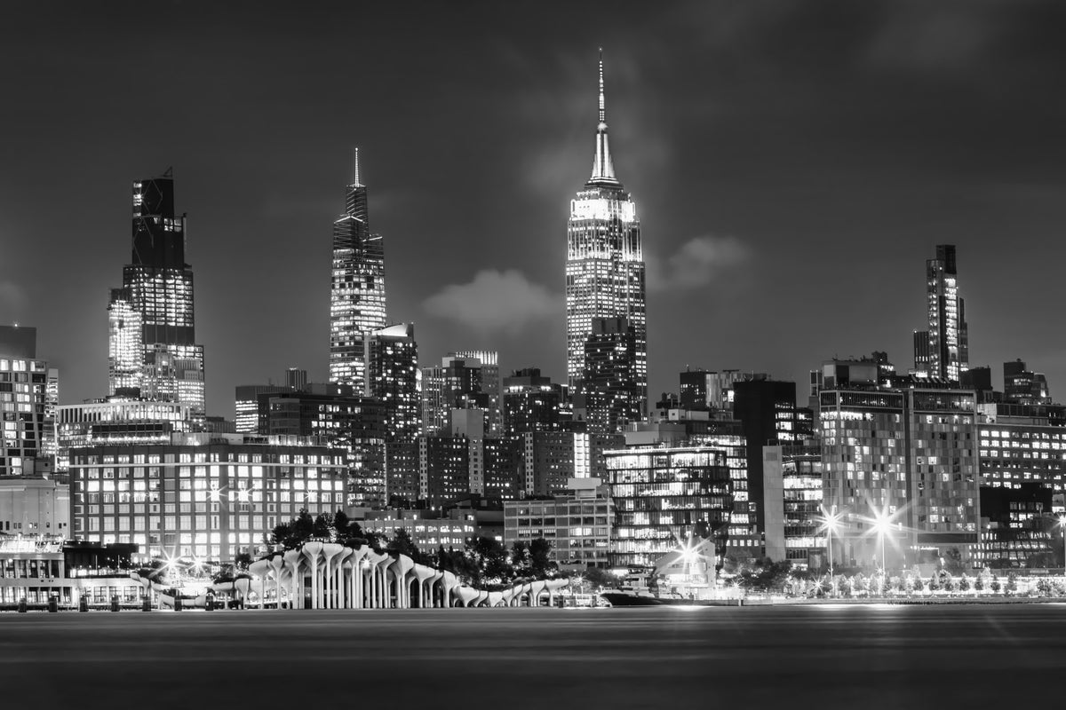 Impressive Midtown Manhattan Skyline with Little Island | Monochrome Wall Mural in your room — zoomed