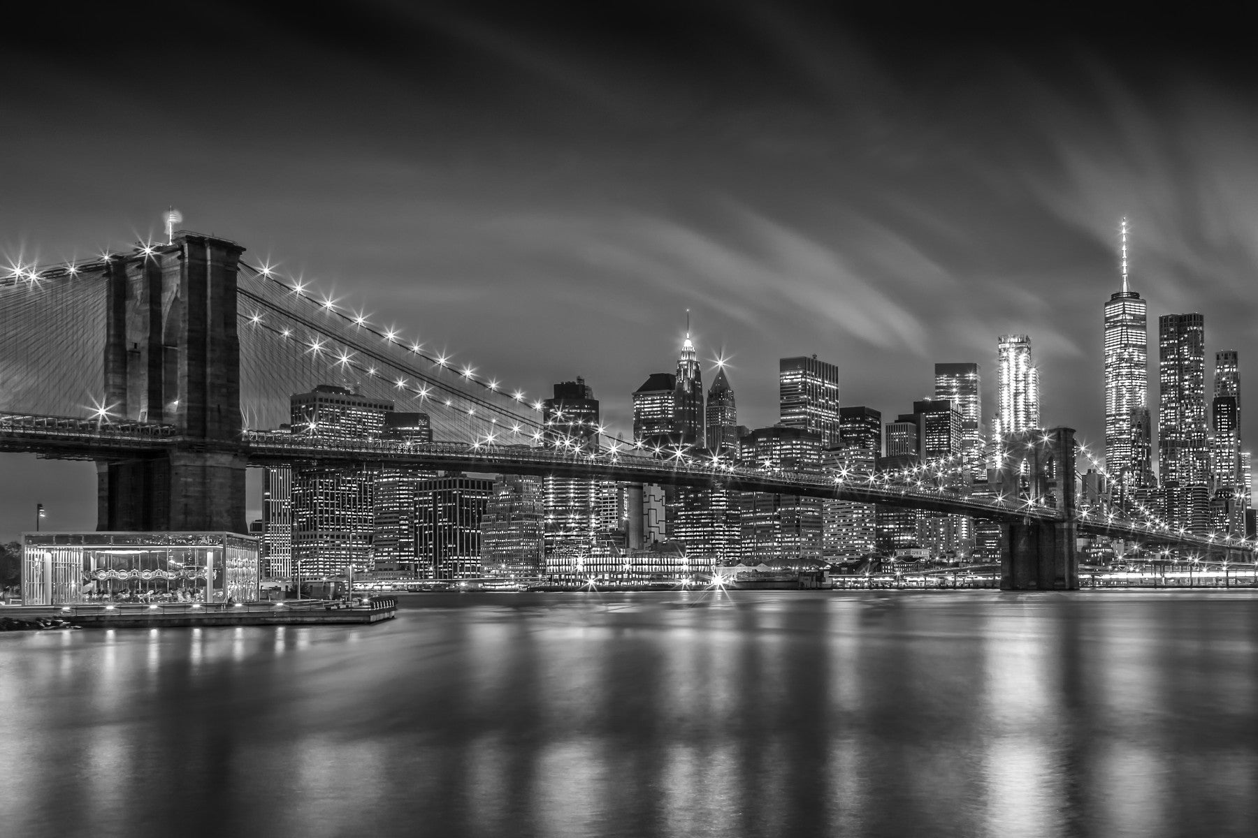 BROOKLYN BRIDGE Nightly Impressions | Monochrome Wall Mural