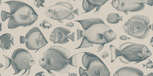 School of Uncanny Fish - Teal & Sand Wallpaper⁠