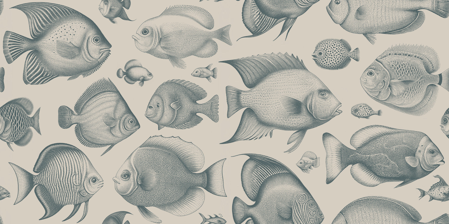 School of Uncanny Fish - Teal & Sand Wallpaper⁠