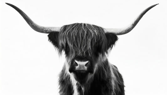 Monochrome Highland Horns and Hair Wall Mural