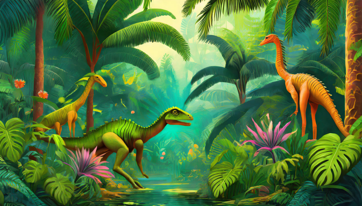 Jurassic Oasis Wall Mural in your room — zoomed