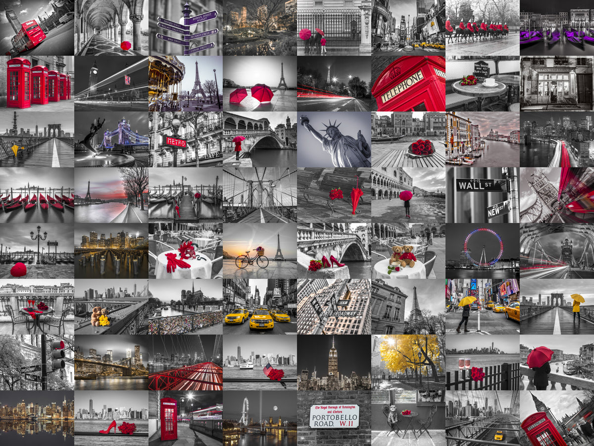 Cityscape Collage Wall Mural in your room — zoomed