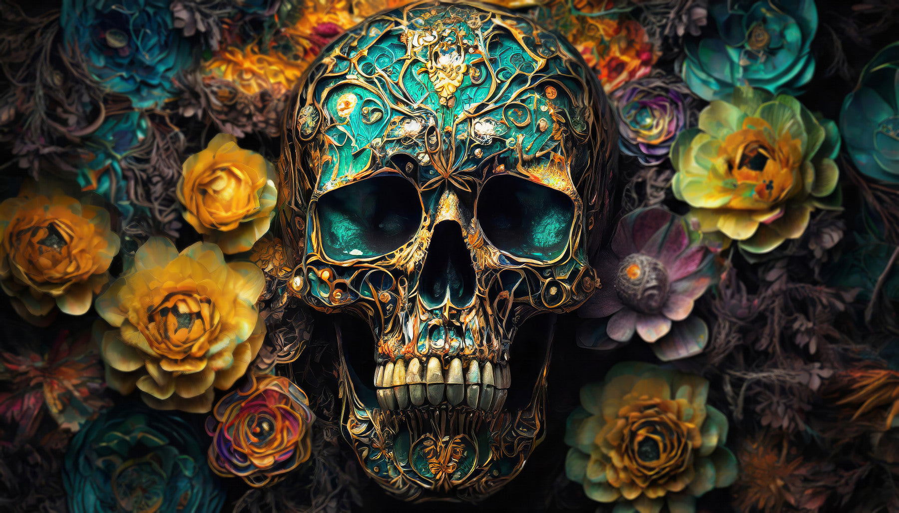 Memento Mori Blooms and Bone Wall Mural