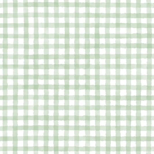 Rustic Green Farmhouse Gingham Watercolor Checkered Neutral Wallpaper⁠
