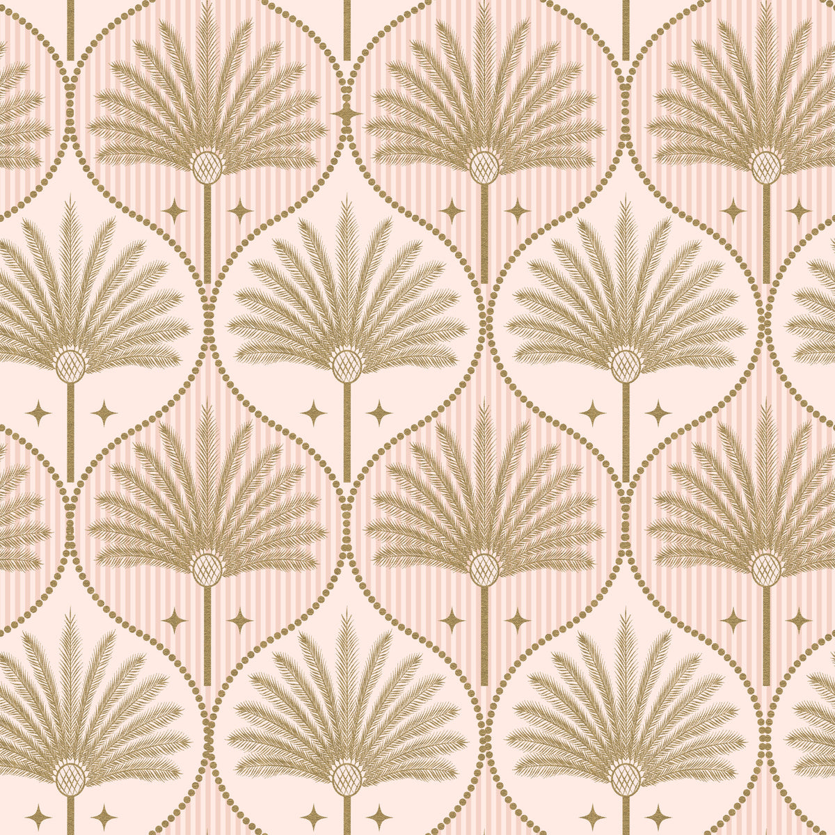Art Deco Gold Tropical Palm Tree with Pink Stripes Wallpaper⁠ in your room — zoomed