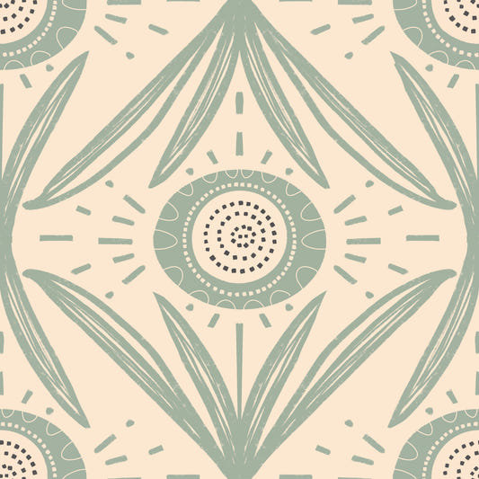 Folk Bloom Radiance Sage Cream - Cottagecore Floral Wallpaper⁠