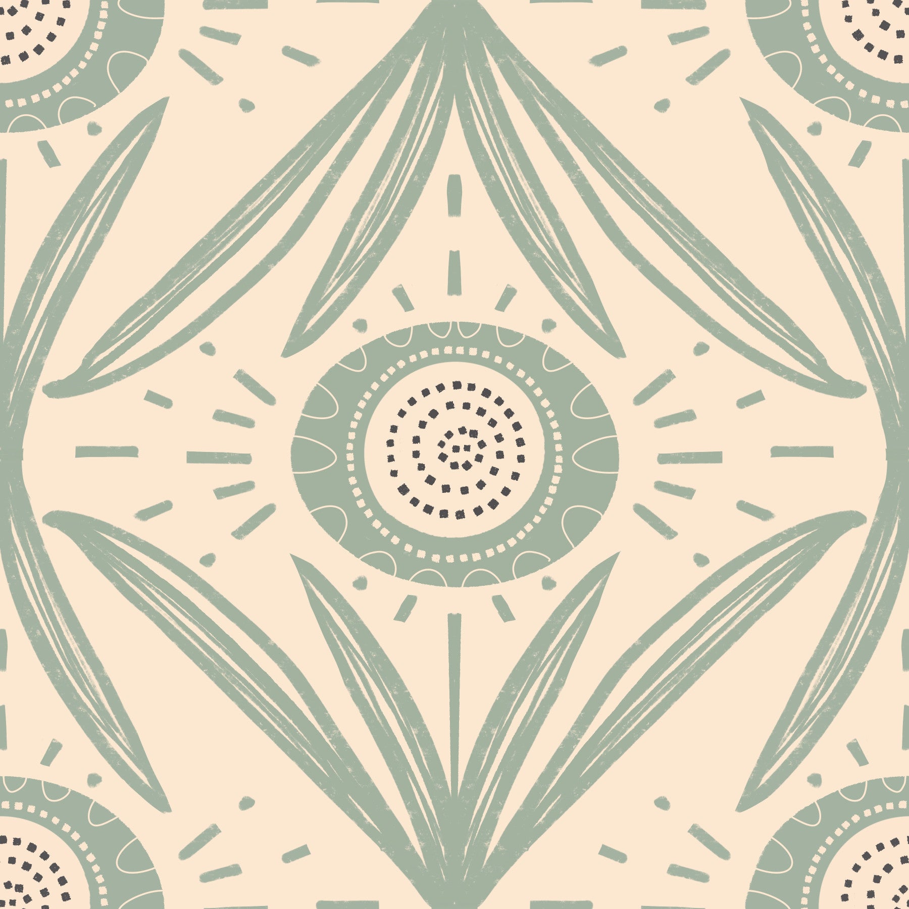 Folk Bloom Radiance Sage Cream - Cottagecore Floral Wallpaper⁠
