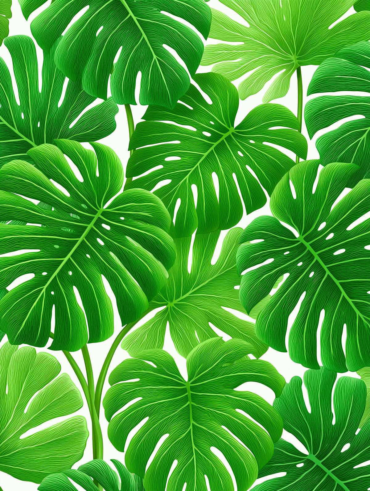 Lush Monstera Design Wall Mural in your room — zoomed