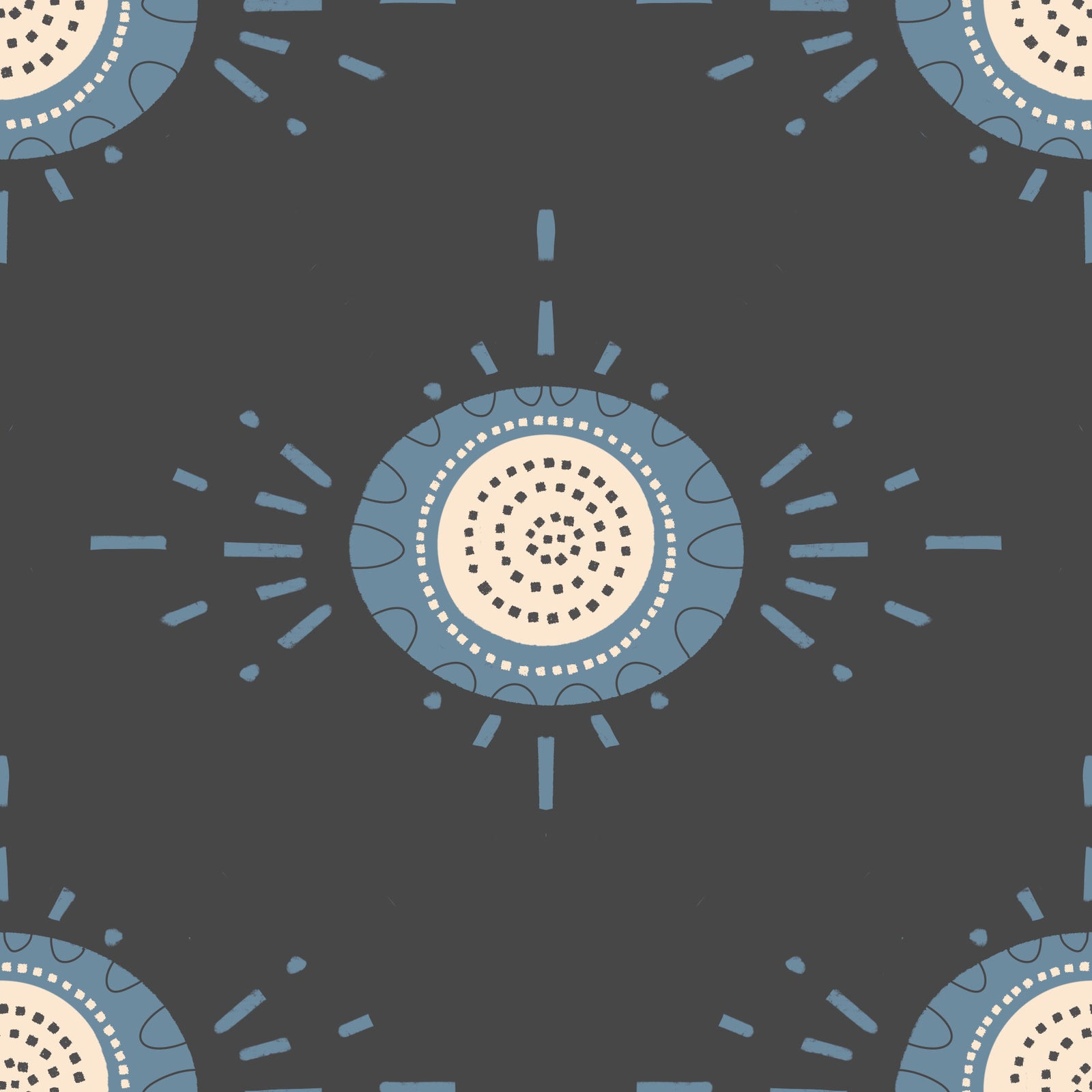 Folk Bloom Light Dusty Blue Scandinavian Mid Mod Floral Wallpaper⁠