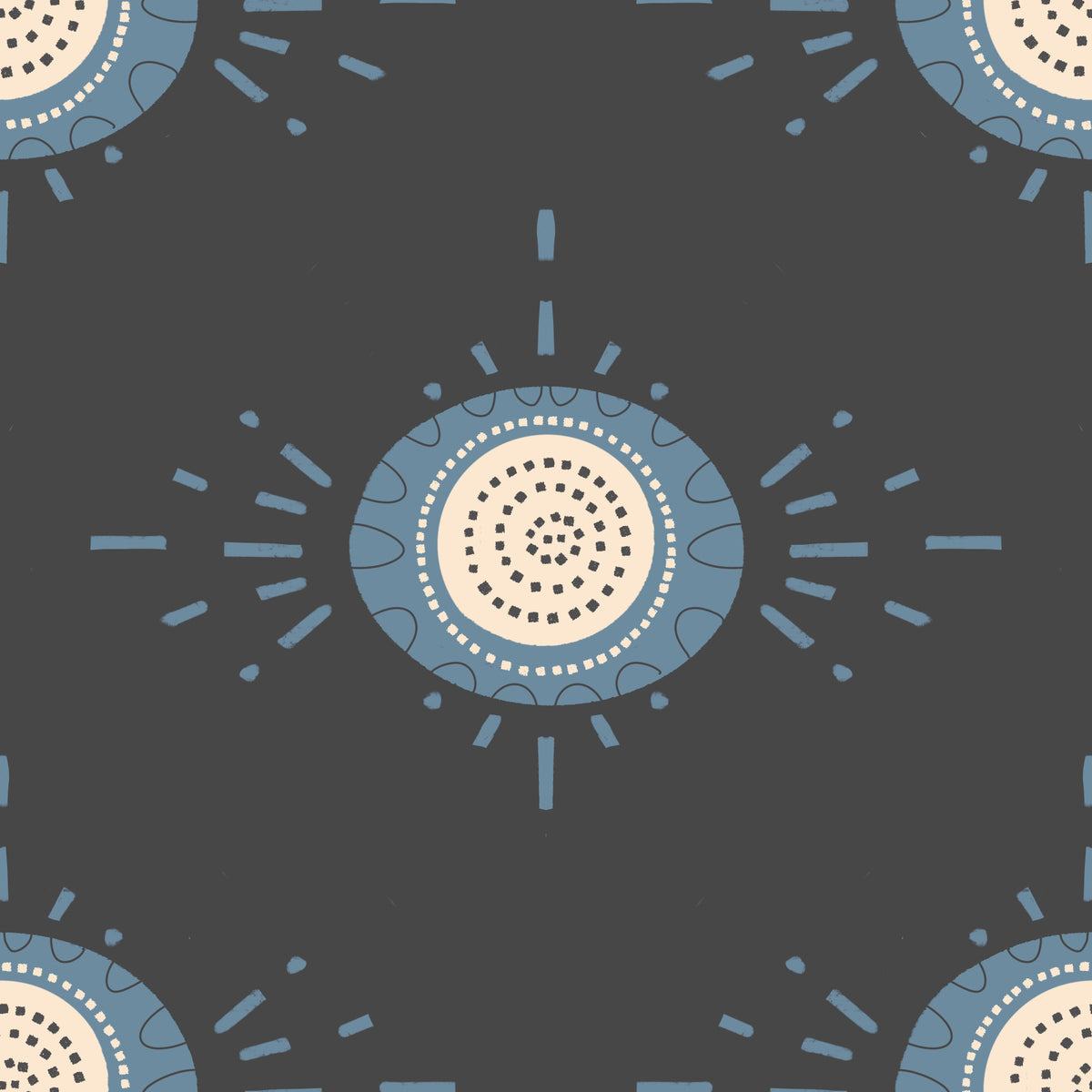 Folk Bloom Light Dusty Blue Scandinavian Mid Mod Floral Wallpaper⁠