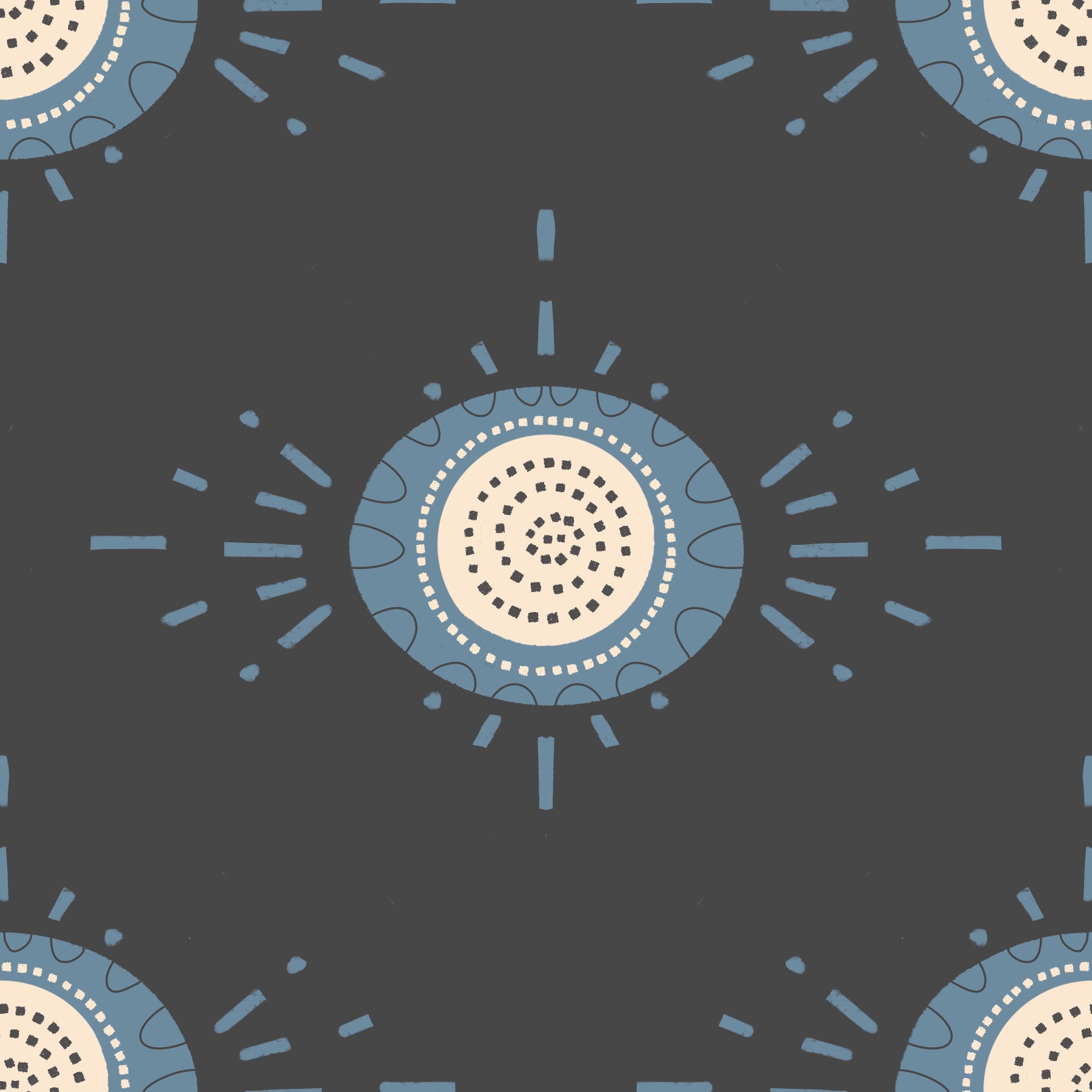 Folk Bloom Light Dusty Blue Scandinavian Mid Mod Floral Wallpaper⁠ in your room — zoomed