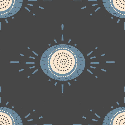 Folk Bloom Light Dusty Blue Scandinavian Mid Mod Floral Wallpaper⁠