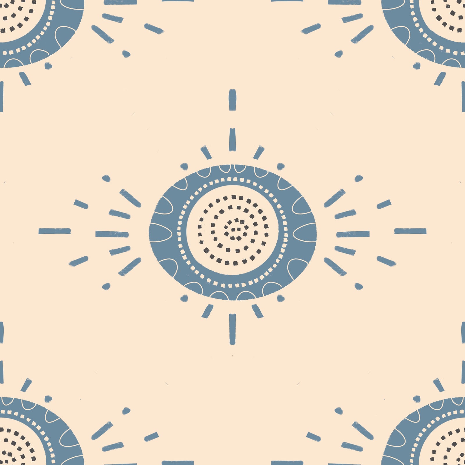 Folk Bloom Light Dusty Blue Cream Scandinavian Mid Mod Floral Wallpaper⁠