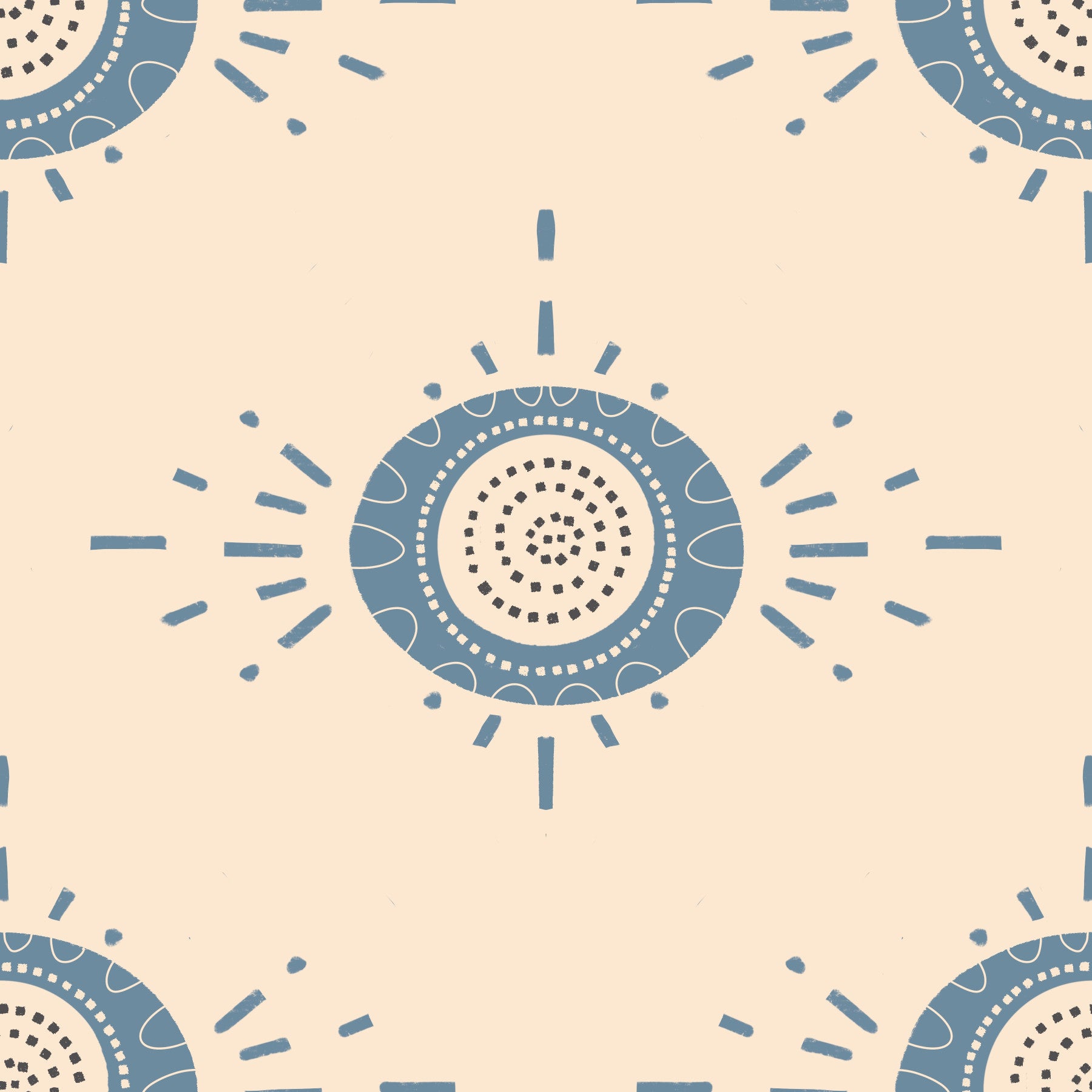 Folk Bloom Light Dusty Blue Cream Scandinavian Mid Mod Floral Wallpaper⁠