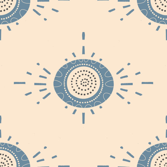 Folk Bloom Light Dusty Blue Cream Scandinavian Mid Mod Floral Wallpaper⁠