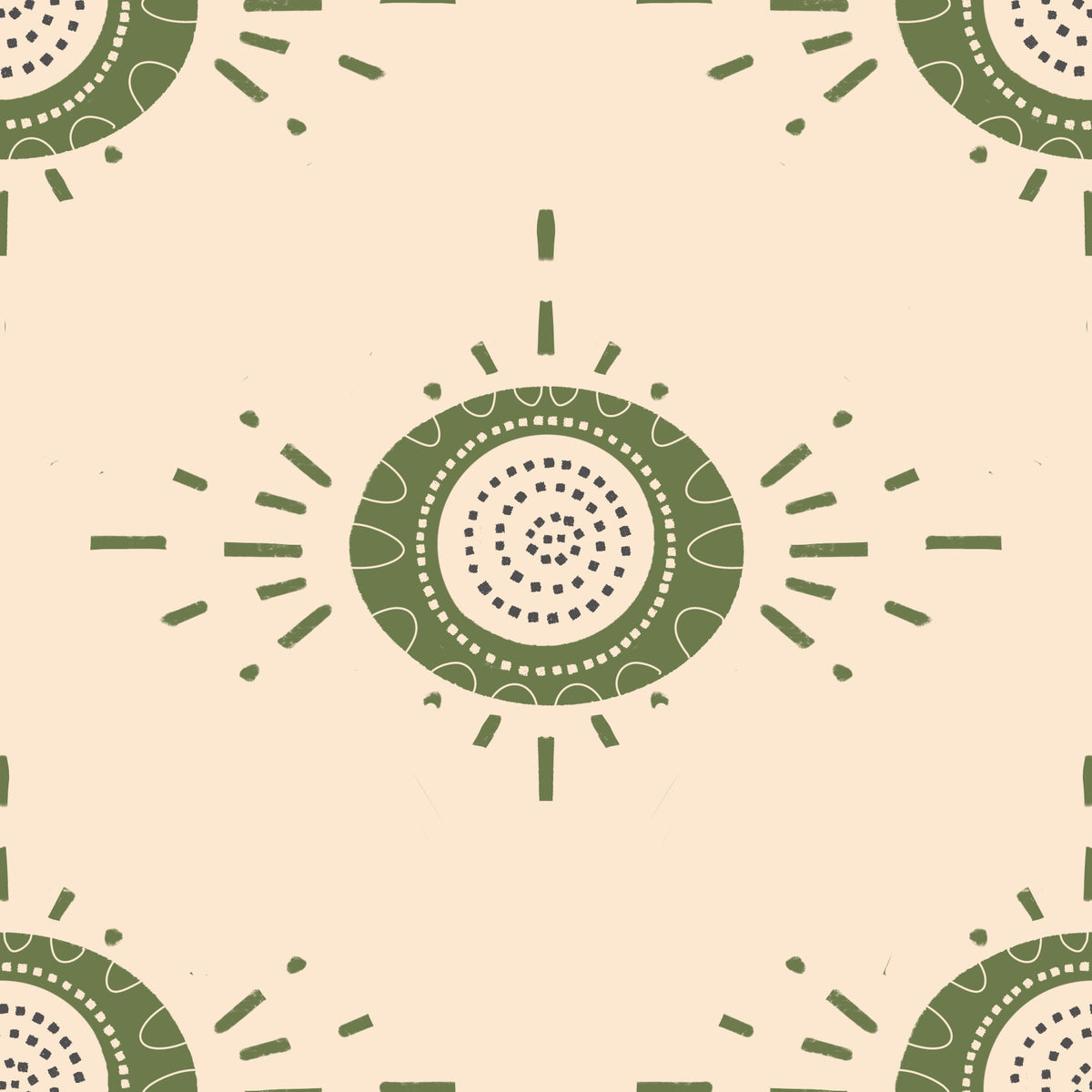 Folk Bloom Light Cream Olive Scandinavian Mid Mod Floral Wallpaper⁠