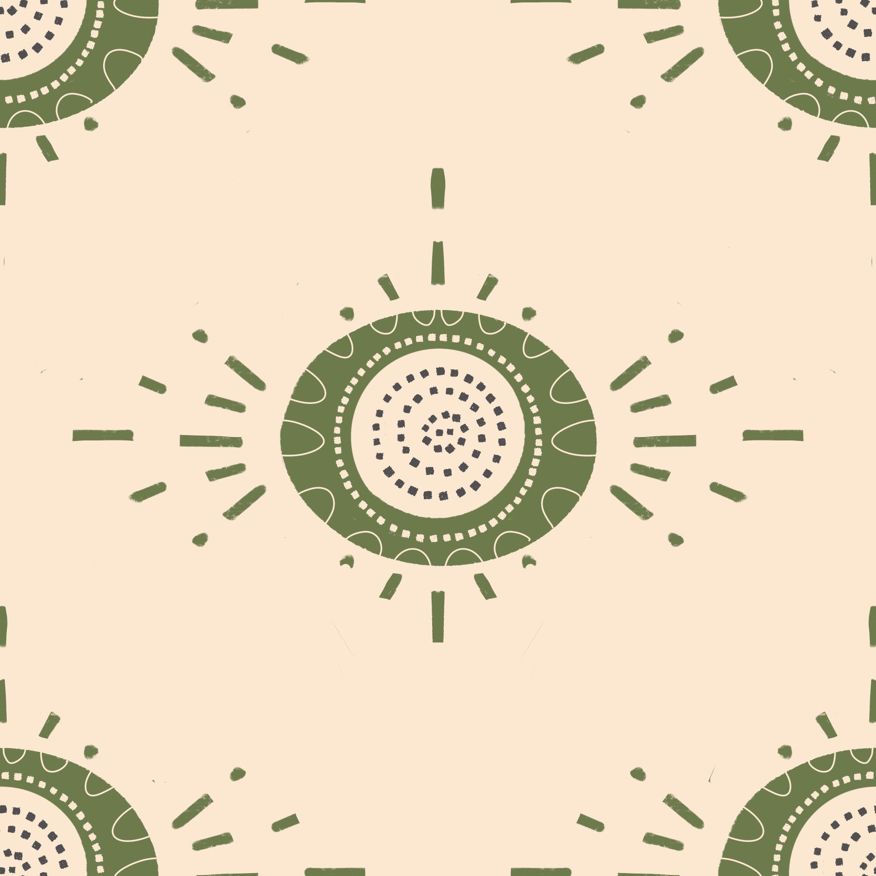 Folk Bloom Light Cream Olive Scandinavian Mid Mod Floral Wallpaper⁠