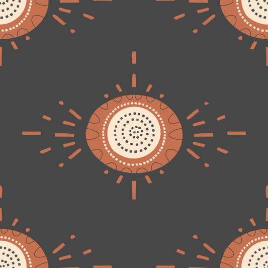 Folk Bloom Light Terracotta Charcoal Scandinavian Mid Mod Floral Wallpaper⁠