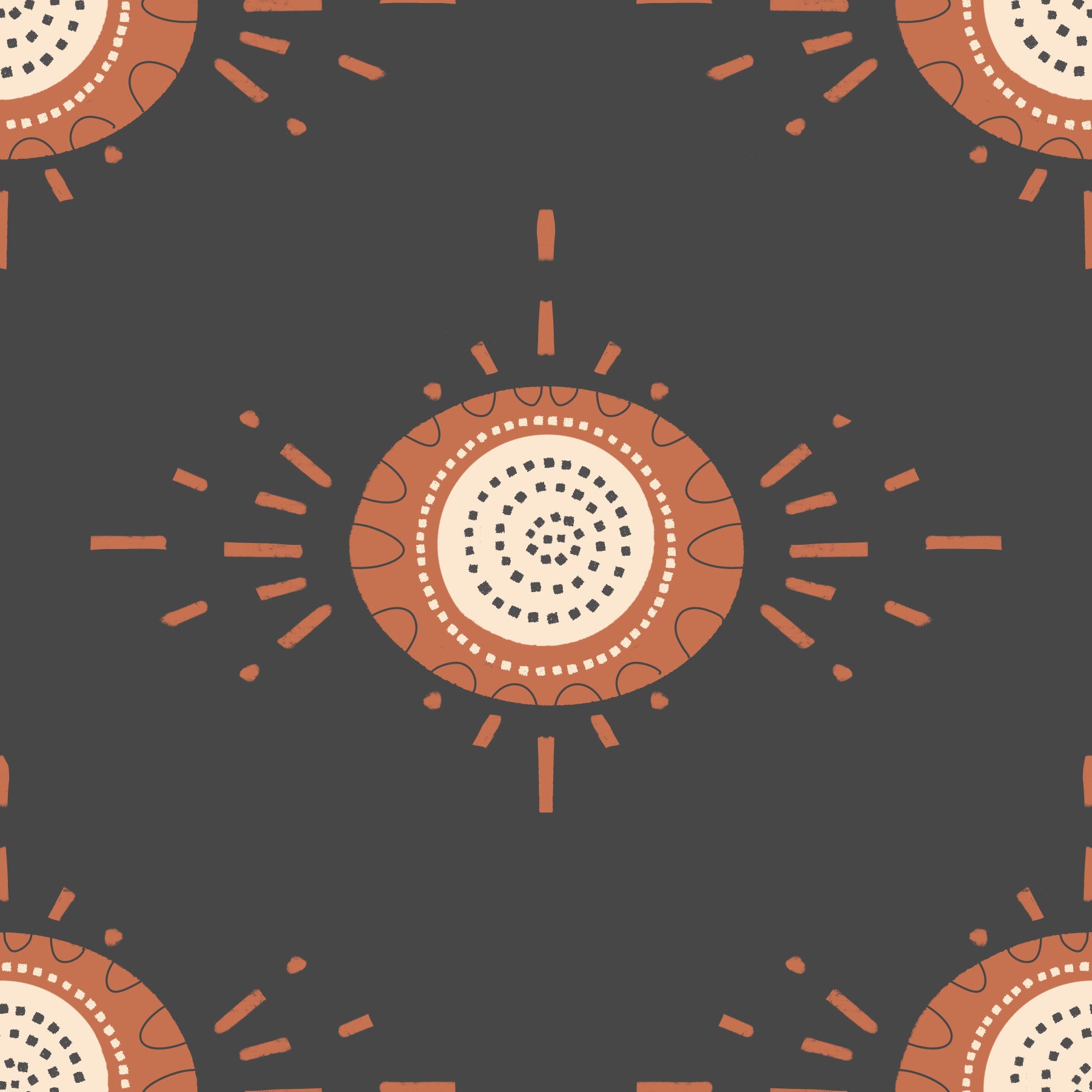 Folk Bloom Light Terracotta Charcoal Scandinavian Mid Mod Floral Wallpaper⁠ in your room — zoomed