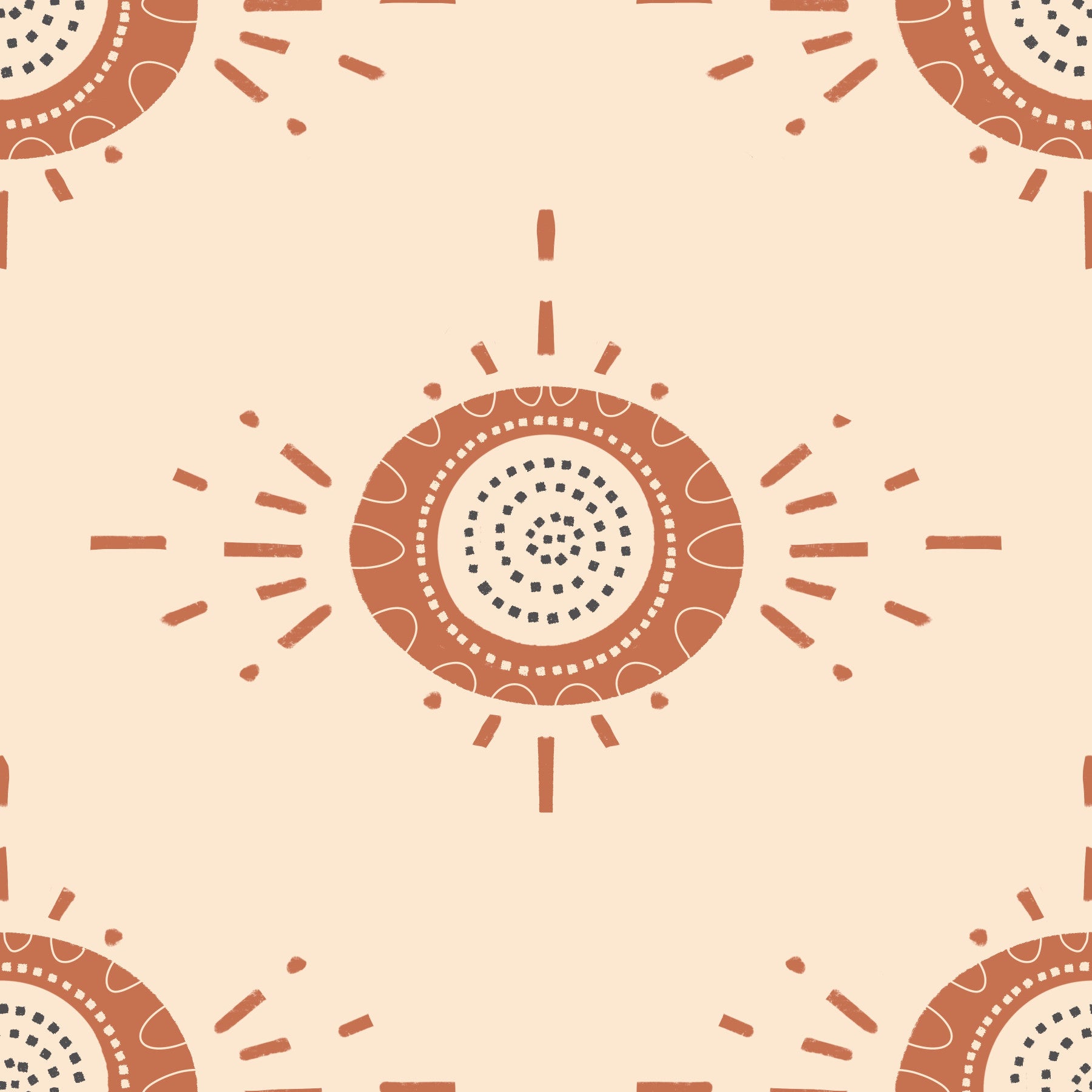 Folk Bloom Light Terracotta Cream Scandinavian Mid Mod Floral Wallpaper⁠