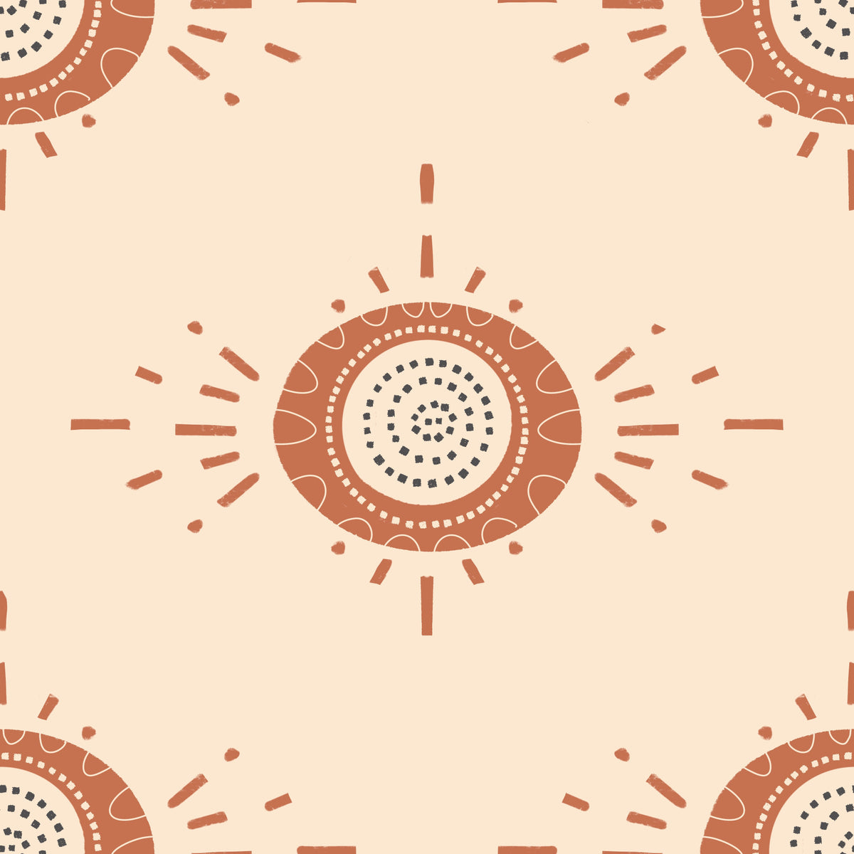 Folk Bloom Light Terracotta Cream Scandinavian Mid Mod Floral Wallpaper⁠ in your room — zoomed