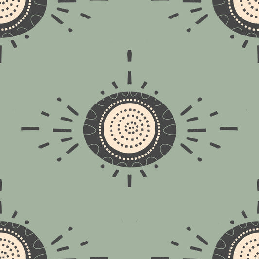 Folk Bloom Light Charcoal Sage Scandinavian Mid Mod Floral Wallpaper⁠