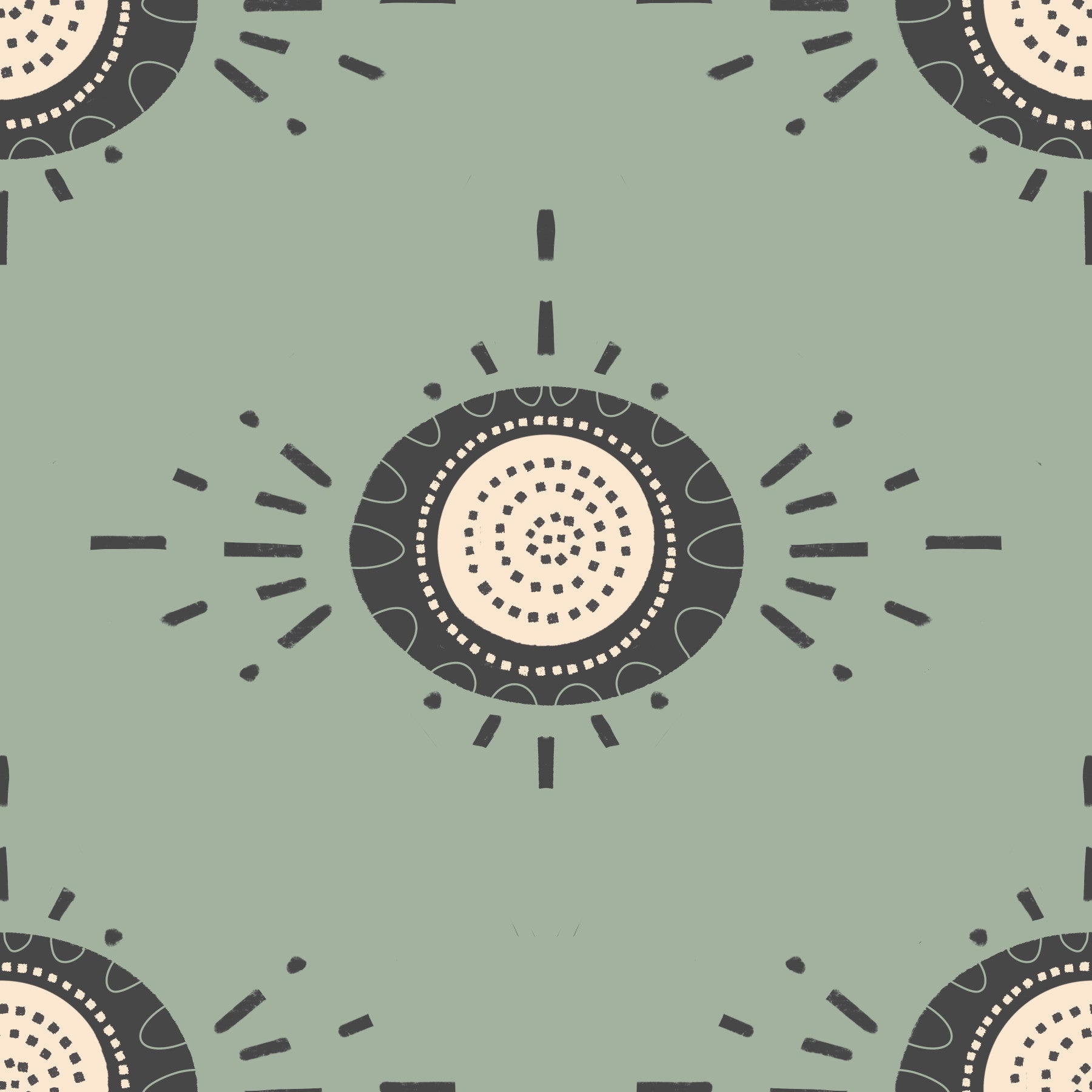 Folk Bloom Light Charcoal Sage Scandinavian Mid Mod Floral Wallpaper⁠