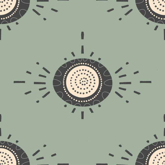 Folk Bloom Light Charcoal Sage Scandinavian Mid Mod Floral Wallpaper⁠