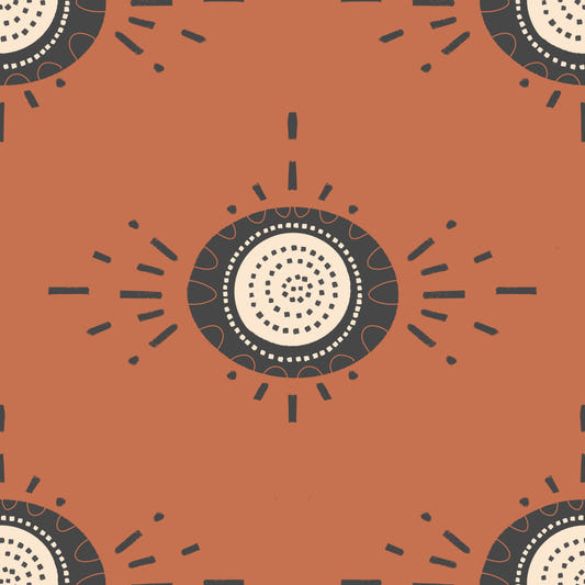 Folk Bloom Light Charcoal Terracotta Scandinavian Mid Mod Floral Wallpaper⁠