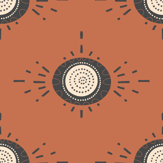 Folk Bloom Light Charcoal Terracotta Scandinavian Mid Mod Floral Wallpaper⁠