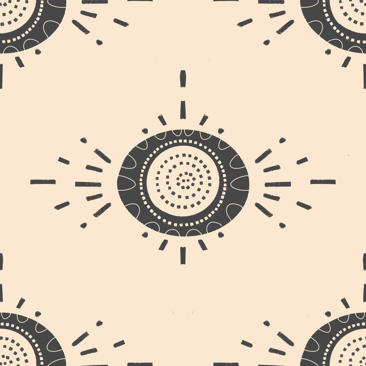 Folk Bloom Light Charcoal Cream - Scandinavian Mid Mod Floral Wallpaper⁠