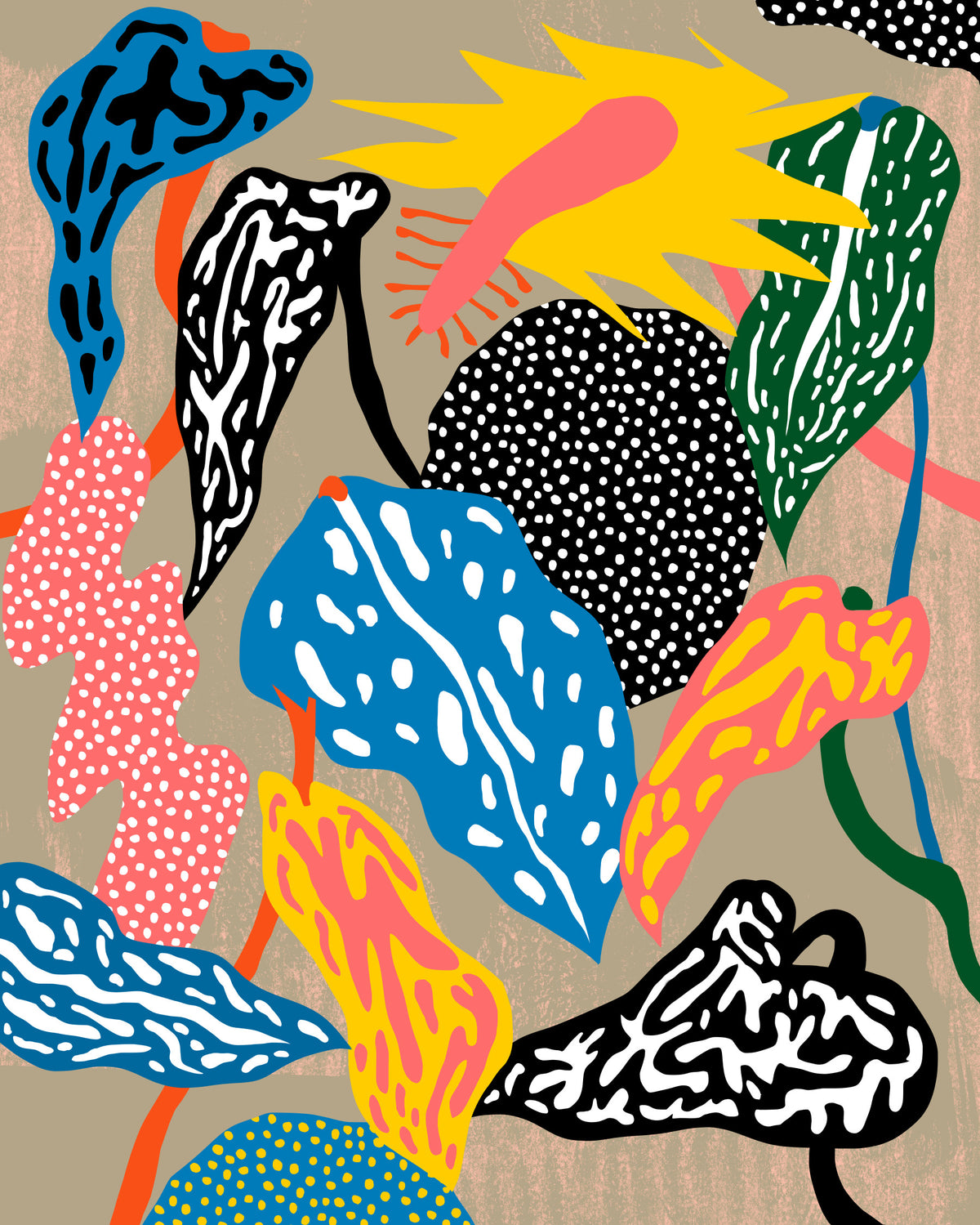 Groovy Jungle Wall Mural in your room — zoomed