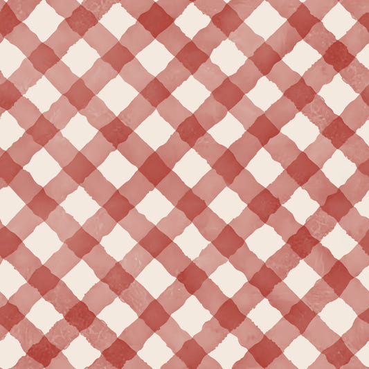 Hand Painted Red Festive Gingham Wallpaper⁠